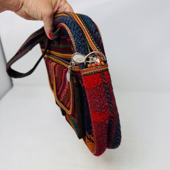 Handmade Multicolor Tweed Shoulder Bag Boho Woven Purse with Front Pockets - Picture 4 of 9